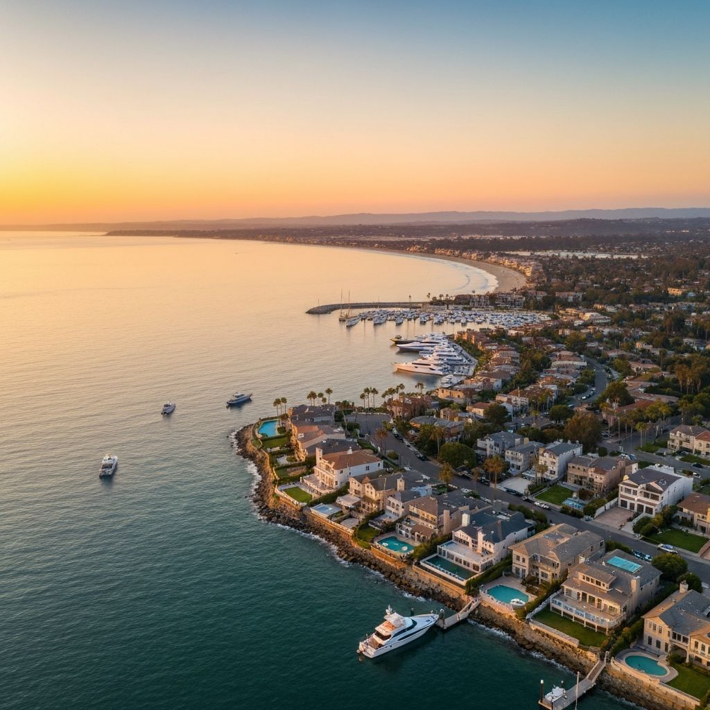 Newport Beach coastline at sunset